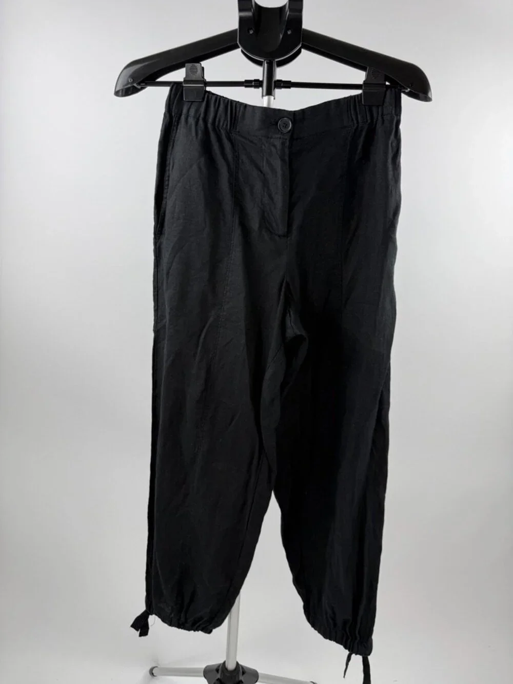 ZARA Black Linen Cropped Jogger Pants Size S Drawstring Ankle